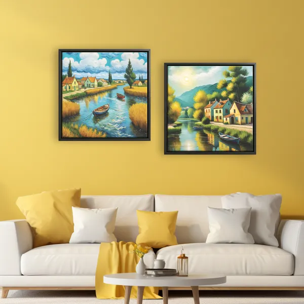 Riverside_Village_&_Mountain_Landscape_Canvas_Wall_Art
