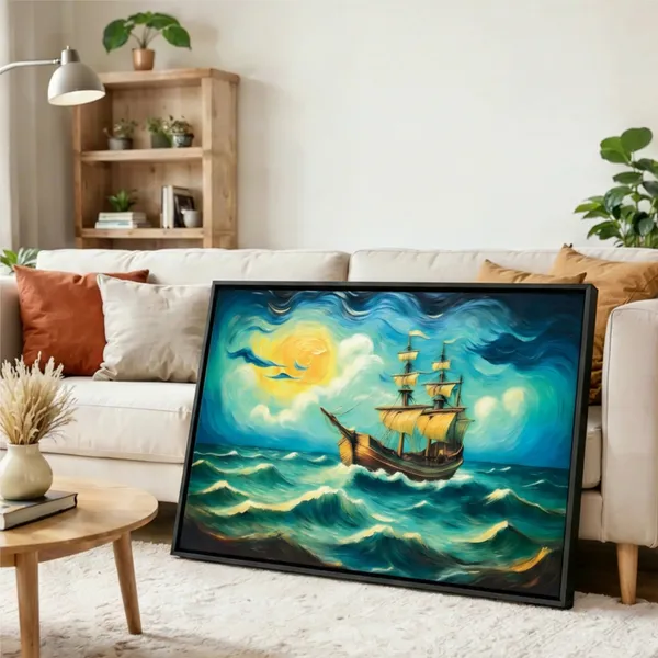 Vintage_Ship_Painting,_Ocean_Landscape_Canvas_Painting
