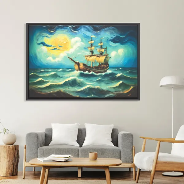 Vintage_Ship_Painting,_Ocean_Landscape_Canvas_Painting