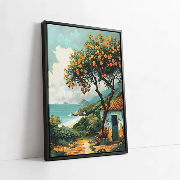 Seaside_Village_&_Orange_Tree_Landscape_Canvas_Painting