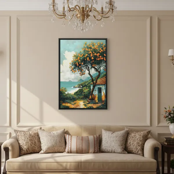 Seaside_Village_&_Orange_Tree_Landscape_Canvas_Painting