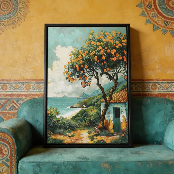 Seaside_Village_&_Orange_Tree_Landscape_Canvas_Painting