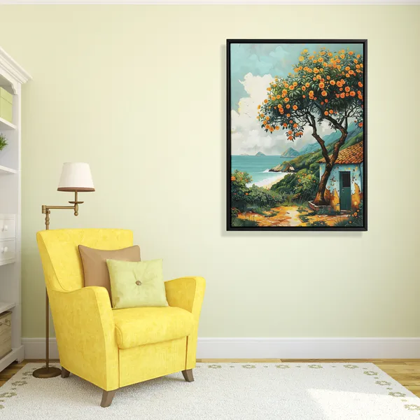 Seaside_Village_&_Orange_Tree_Landscape_Canvas_Painting