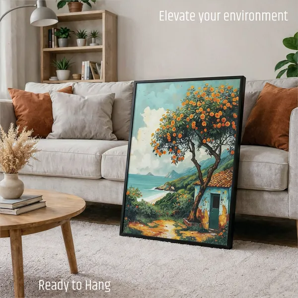 Seaside_Village_&_Orange_Tree_Landscape_Canvas_Painting