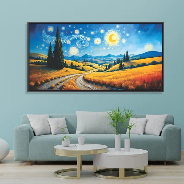 Golden_Fields_Starlit_Landscape_Framed_Canvas_Wall_Painting