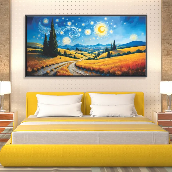Golden_Fields_Starlit_Landscape_Framed_Canvas_Wall_Painting