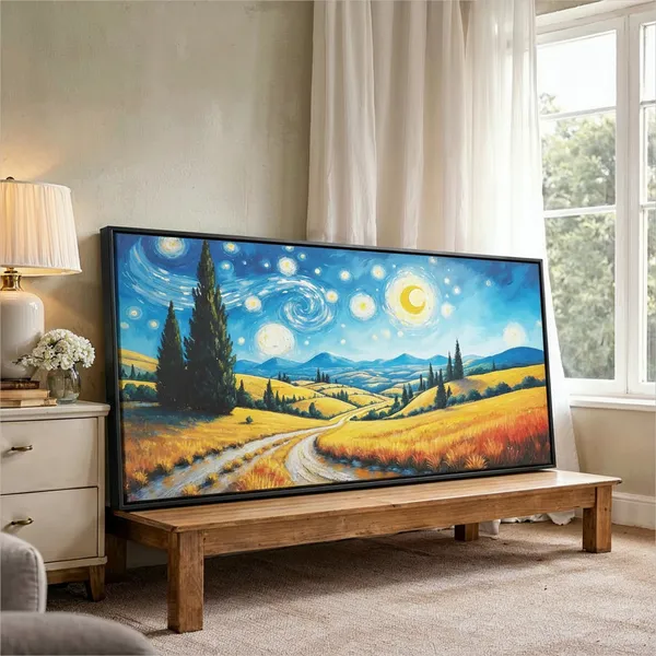 Golden_Fields_Starlit_Landscape_Framed_Canvas_Wall_Painting
