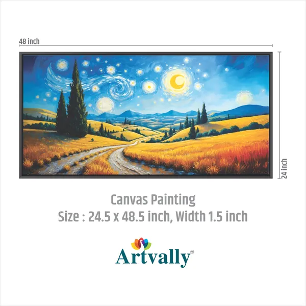 Golden_Fields_Starlit_Landscape_Framed_Canvas_Wall_Painting