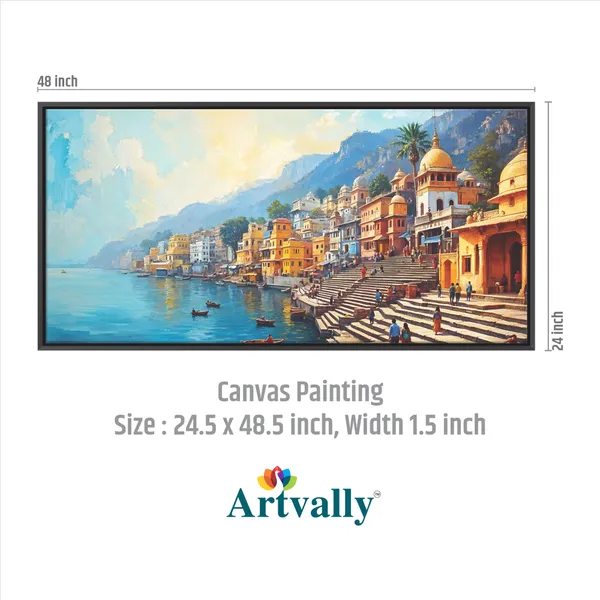 Indian_Heritage_Riverside_Ghat_Landscape_Canvas_Wall_Painting