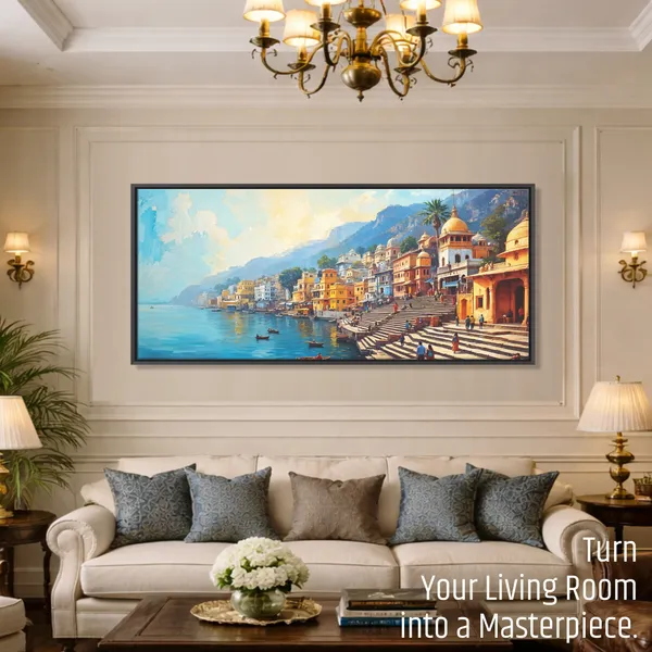 Indian_Heritage_Riverside_Ghat_Landscape_Canvas_Wall_Painting
