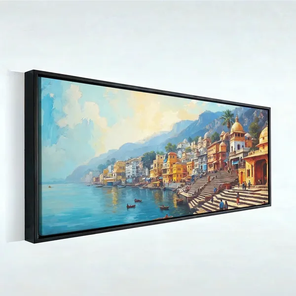 Indian_Heritage_Riverside_Ghat_Landscape_Canvas_Wall_Painting