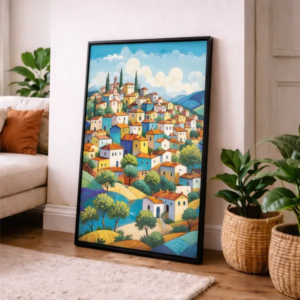 Hillside_Town_Landscape_Home_Decor_Canvas_Painting