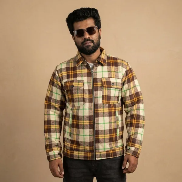 Yellow_Off_White_Checked_Casual_Jacket_For_Men