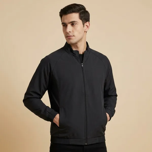 Black_Polyester_Zip_Front_Bomber_Jacket_For_Men