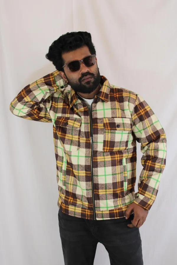 Yellow_Off_White_Checked_Casual_Jacket_For_Men