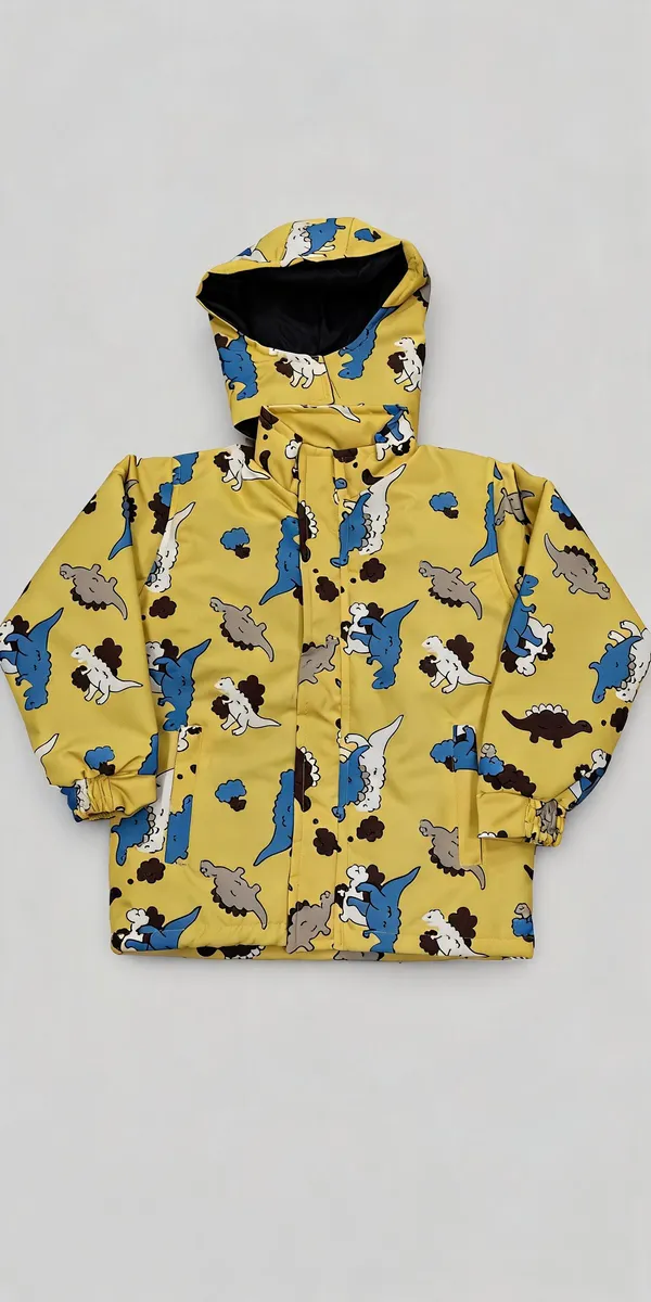 Yellow_Polyester_Dinosaur_Print_Hooded_Jacket_For_Boys