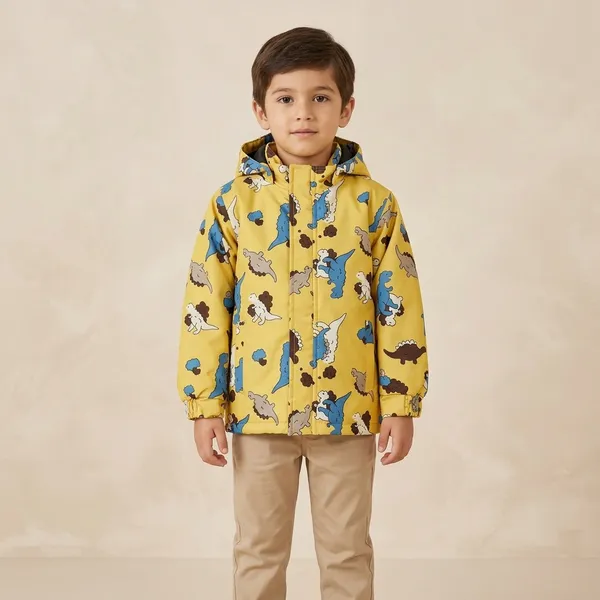 Yellow_Polyester_Dinosaur_Print_Hooded_Jacket_For_Boys