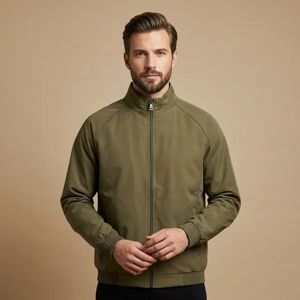Olive_Polyester_Zip_Front_Jacket_For_Men