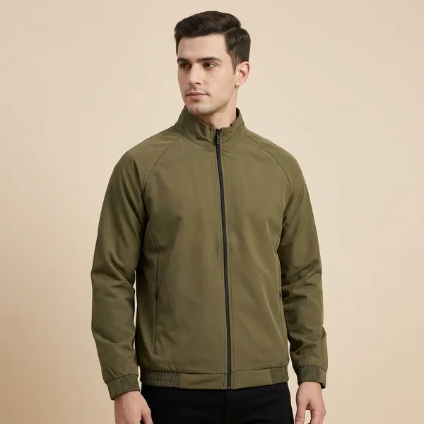 Olive_Polyester_Zip_Front_Jacket_For_Men