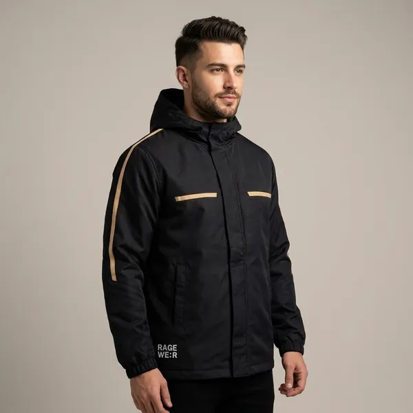 Black_Polyester_Zip_Front_Casual_Jacket_For_Men