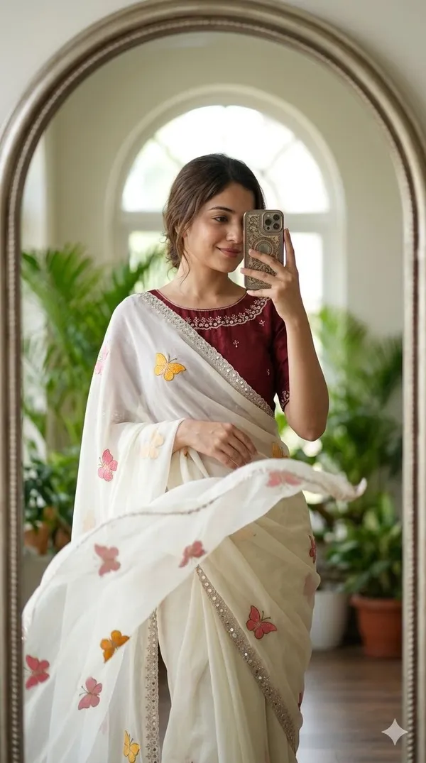 White_Butterfly_Chiffon_Saree