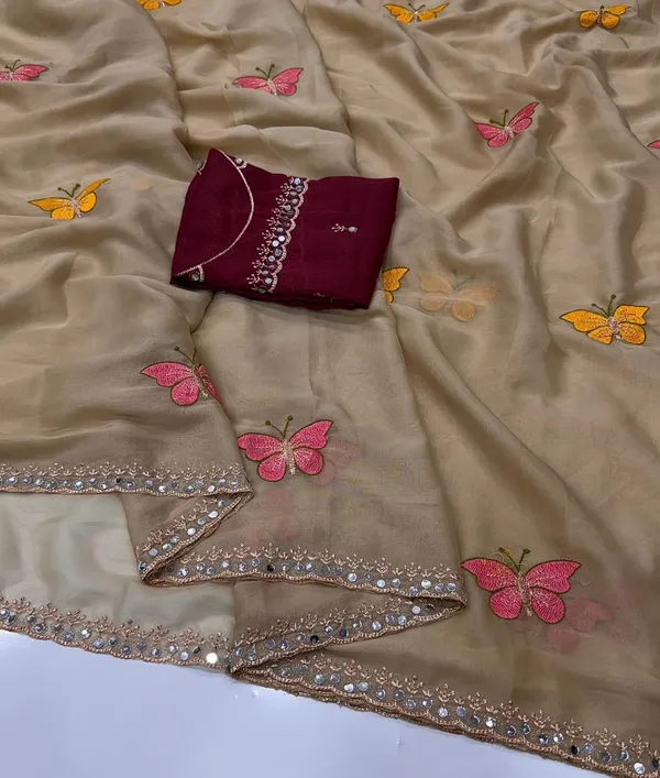 Beige_Butterfly_Chiffon_Saree