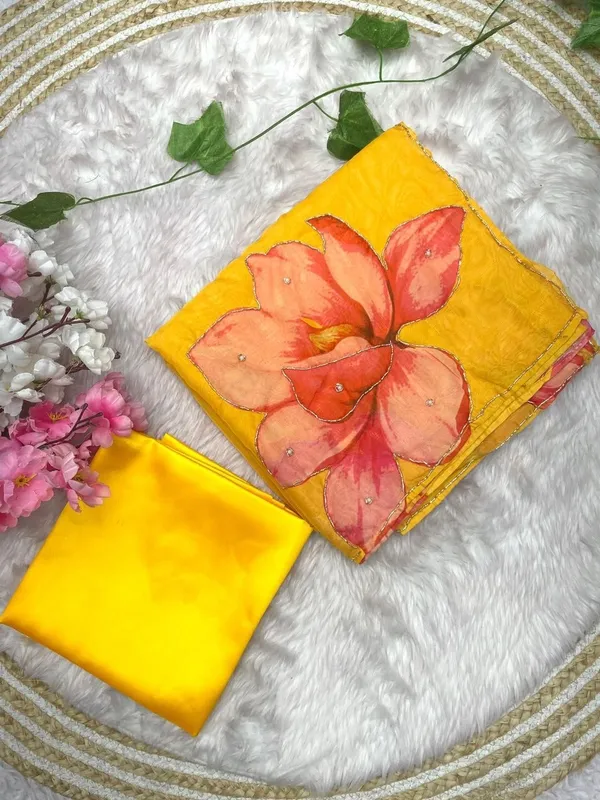 Yellow_Floral_Chiffon_Saree