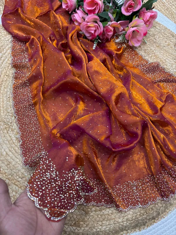 Rust_Orange_Embellished_Fancy_Saree
