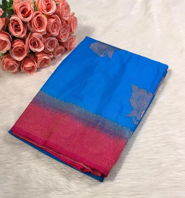 Blue_Pink_Semisilk_Banarasi_Saree