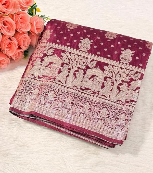 Maroon_Satin_Banarasi_Saree