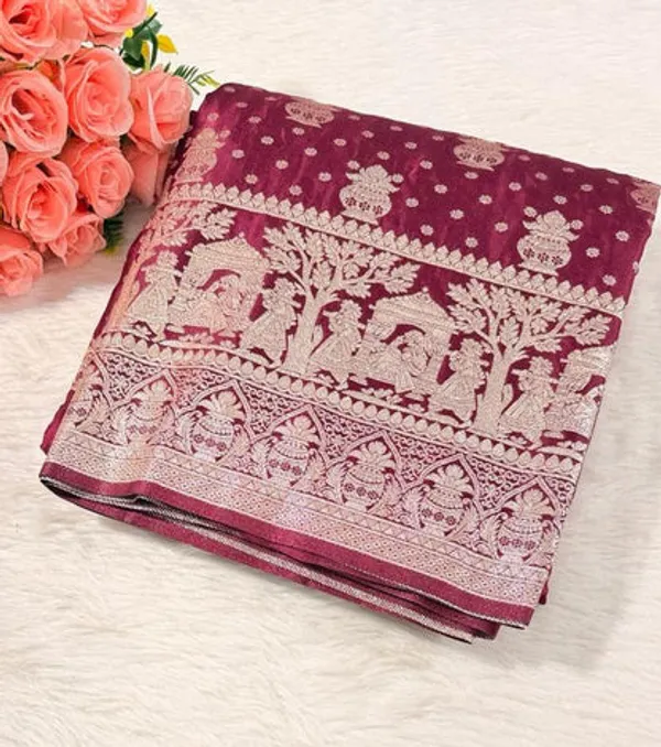 Maroon_Satin_Banarasi_Saree