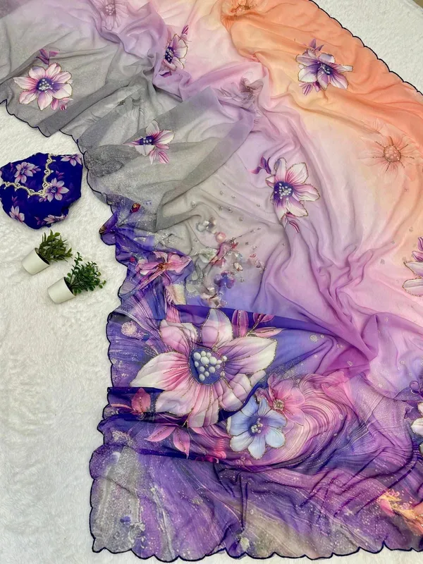 Peach_Lavender_Chiffon_Saree