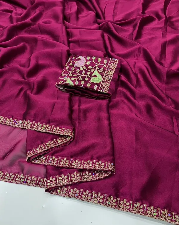 Magenta_Sequins_Chiffon_Saree