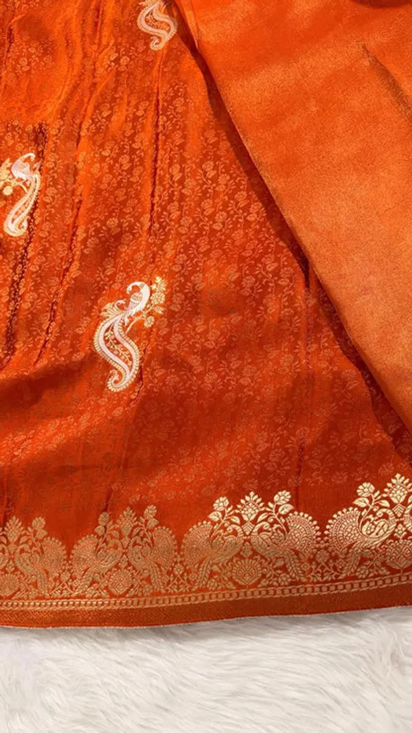 Rust_Orange_Semisilk_Banarasi_Saree