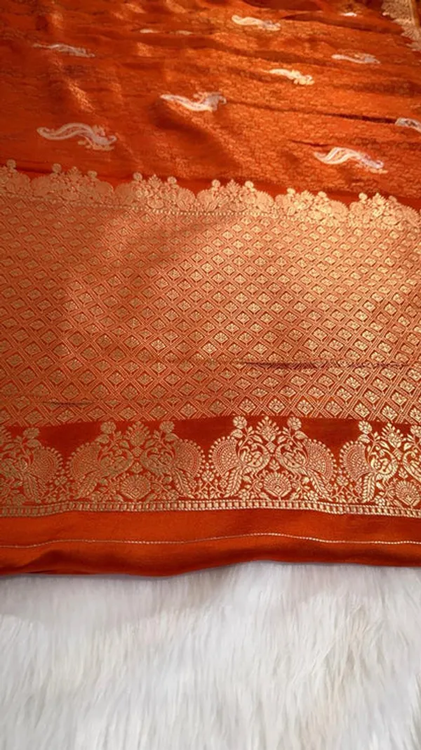 Rust_Orange_Semisilk_Banarasi_Saree