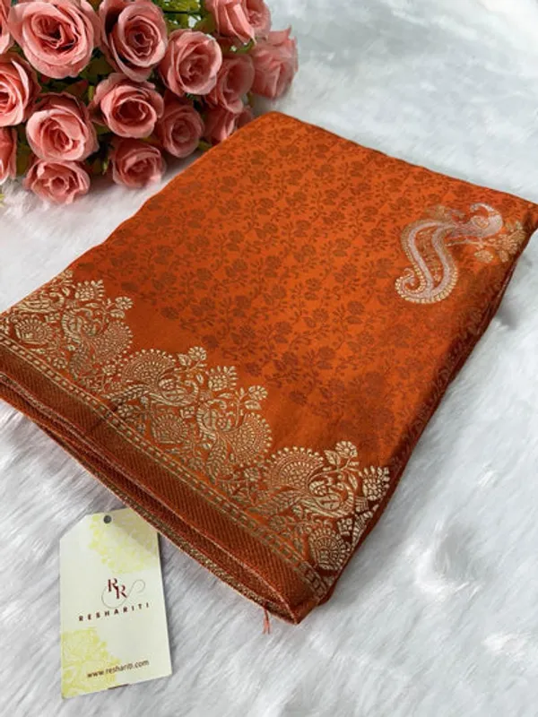 Rust_Orange_Semisilk_Banarasi_Saree