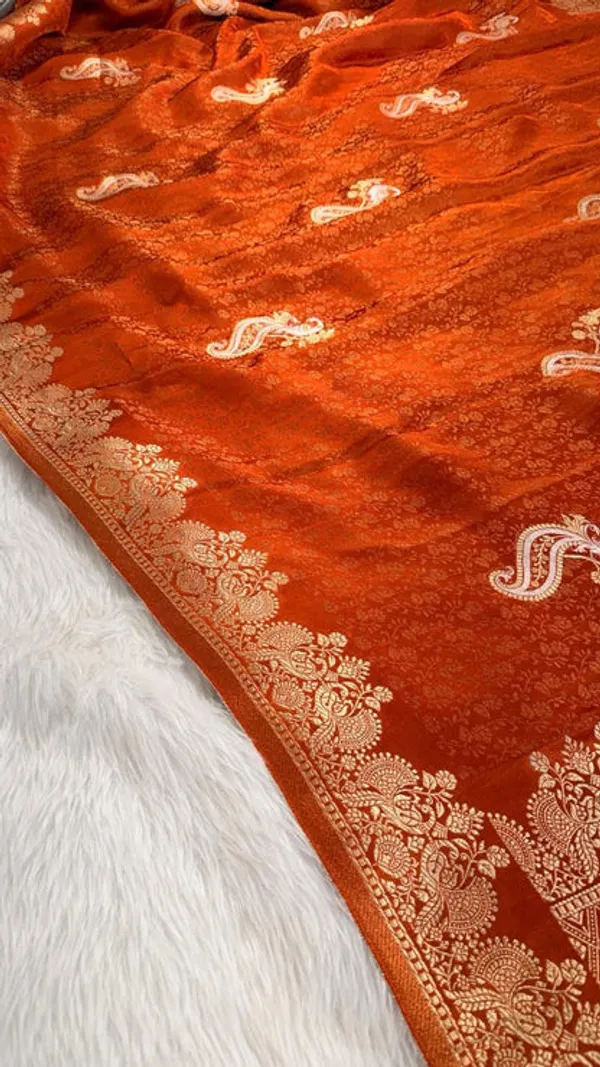 Rust_Orange_Semisilk_Banarasi_Saree