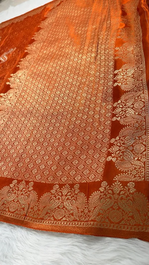 Rust_Orange_Semisilk_Banarasi_Saree