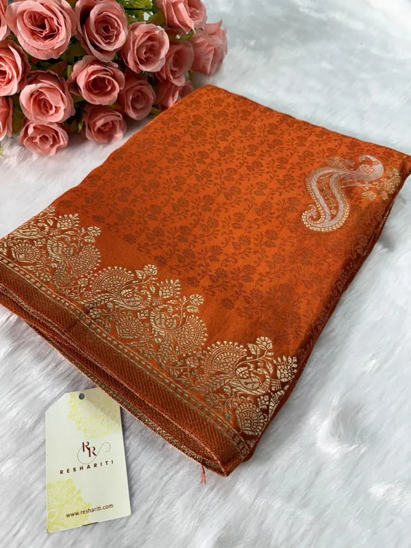 Rust_Orange_Semisilk_Banarasi_Saree