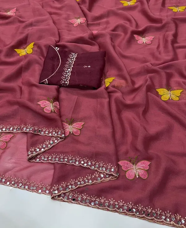 Pink_Butterfly_Chiffon_Saree