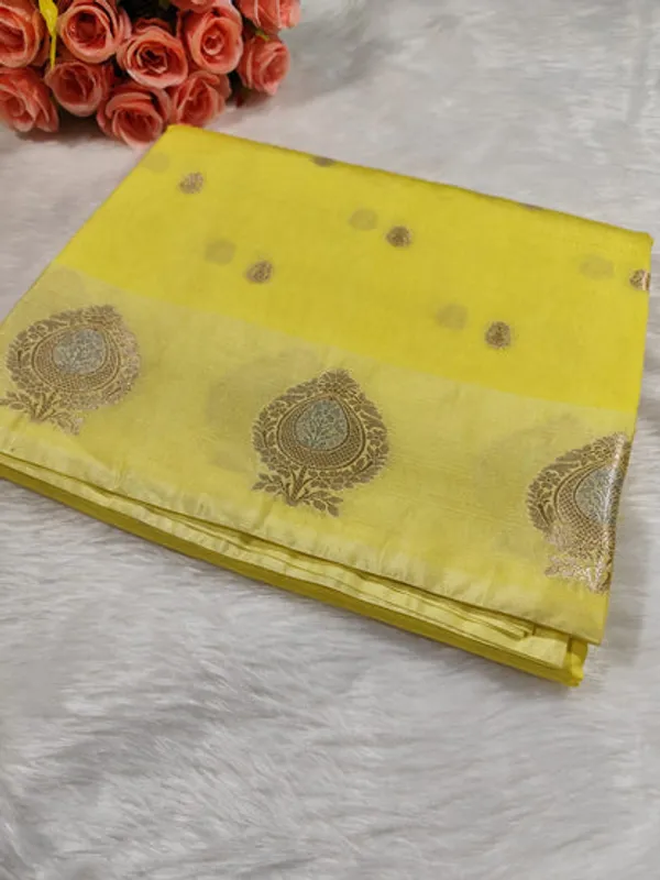 Lime_Yellow_Raw_Mango_Banarasi_Saree