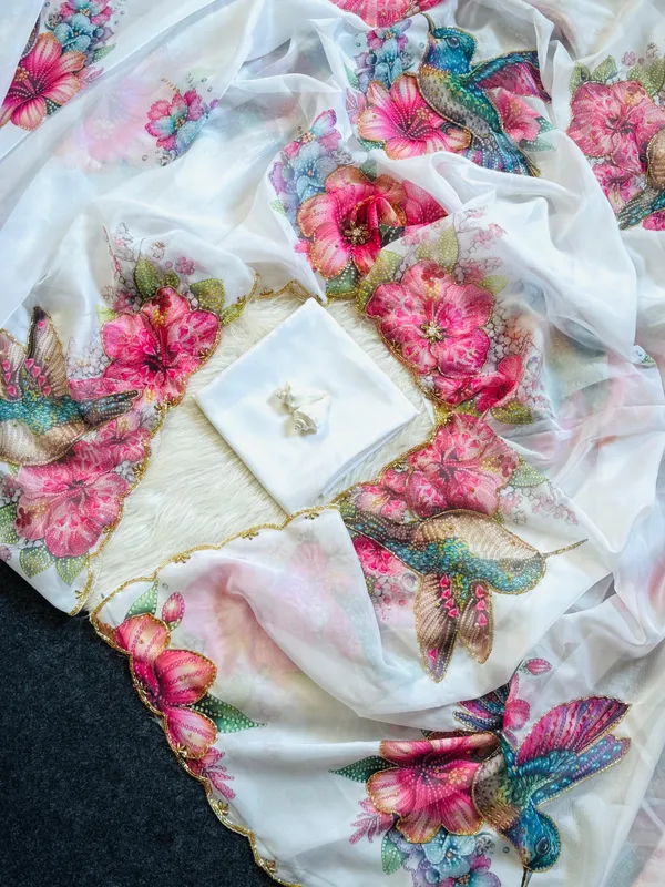 White_Floral_Chiffon_Saree
