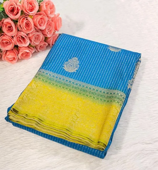 Blue_Yellow_Semisilk_Banarasi_Saree
