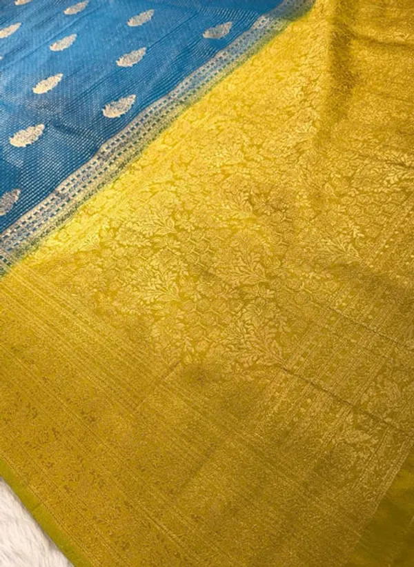 Blue_Yellow_Semisilk_Banarasi_Saree