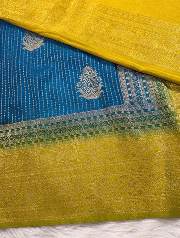 Blue_Yellow_Semisilk_Banarasi_Saree