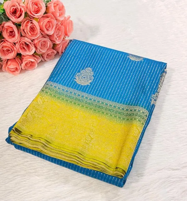 Blue_Yellow_Semisilk_Banarasi_Saree