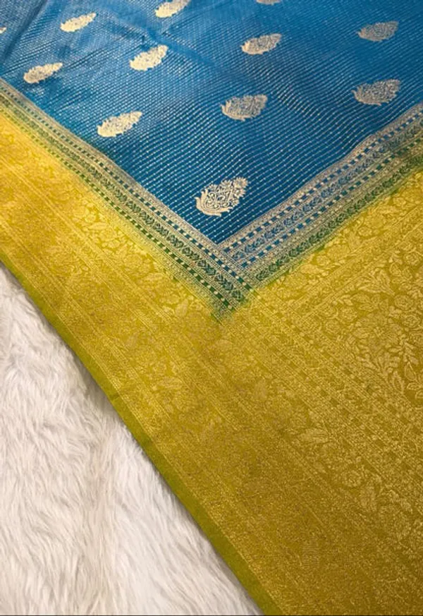 Blue_Yellow_Semisilk_Banarasi_Saree