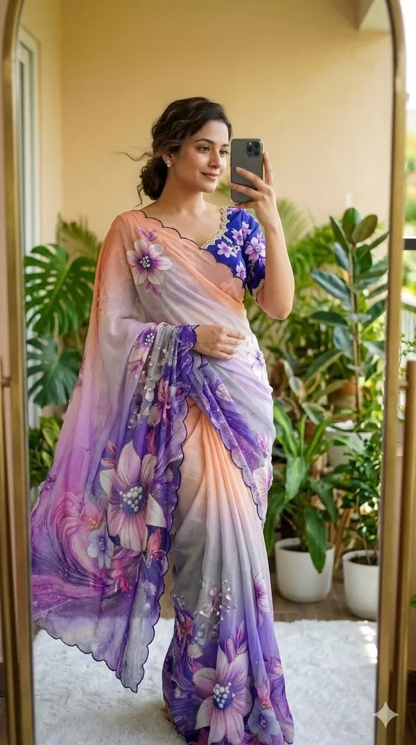 Peach_Lavender_Chiffon_Saree