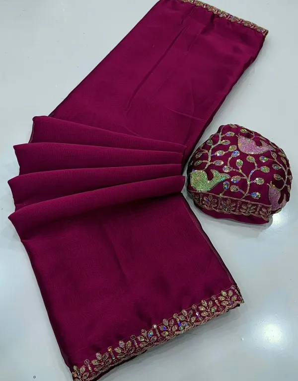 Magenta_Sequins_Chiffon_Saree