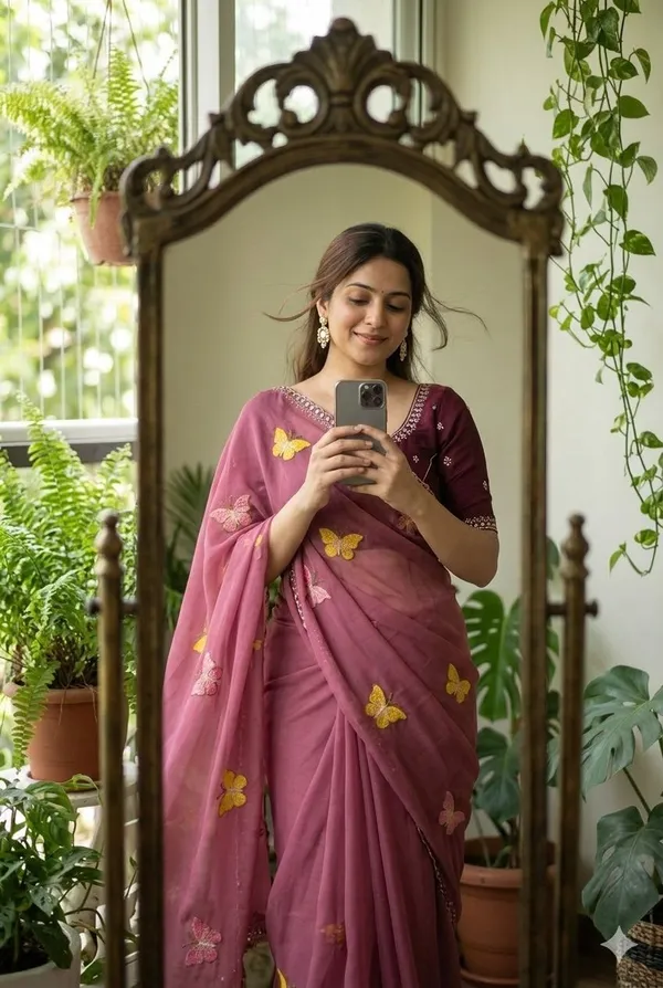 Pink_Butterfly_Chiffon_Saree